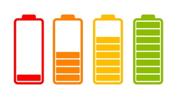 Battery charge indicator icons set isolated on white background