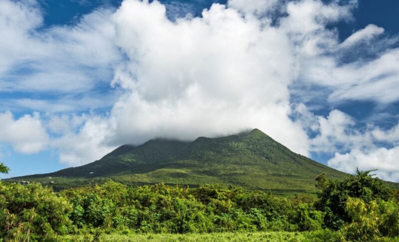 Nevis Peak volcano releasing steam