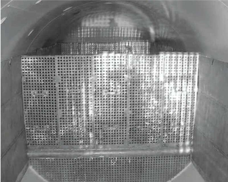 Fig. 10—Image of the original degasser internals, looking from the inlet zone. Courtesy of NOV.
