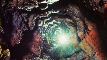 Deep underground inside a shaft.