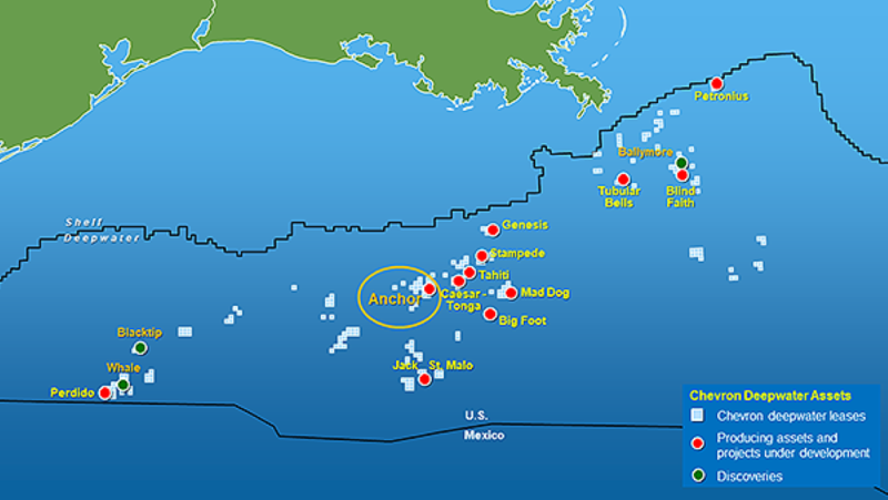 Map showing Chevron projects in Gulf of Mexico