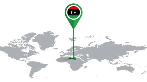 LIBYA Location Pin on World Map with Flag in Pin's Body