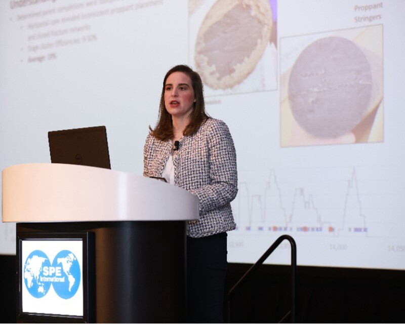 Kourtney Brinkley, a drilling and completions engineer for Devon Energy, speaking at this year’s SPE Hydraulic Fracturing Technology Conference and Exhibition.