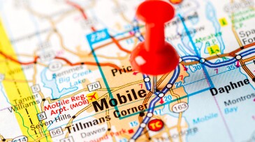 US capital cities on map series: Mobile, AL