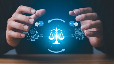 AI ethics or AI Law concept. Developing AI codes of ethics. Compliance, regulation, standard , business policy and responsibility for guarding against unintended bias in machine learning algorithms.