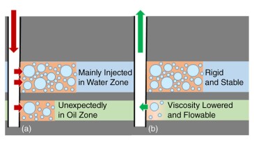 Schematic mechanism of ESN reversibility for blocking and unblocking. (a) ESN injection operation; (b) flowback operation.