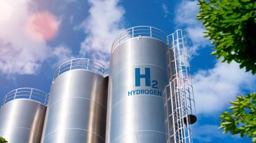 Hydrogen renewable energy production - hydrogen gas for clean electricity solar and windturbine facility