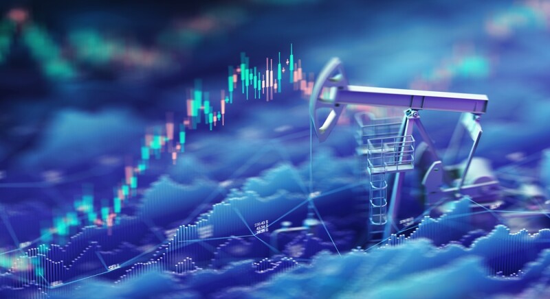 Oil pumpjacks with financial charts
