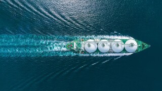 Aerial top view LNG Tanker ship