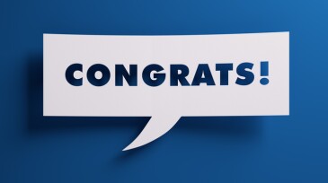 Speech bubble with the word congrats