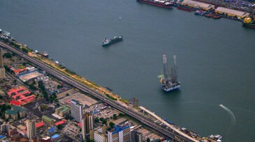 Lagos, Nigeria island waterfront, seen over New Marina Road