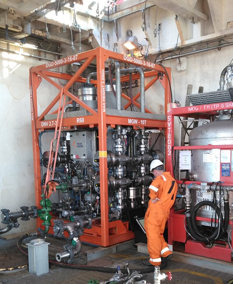 Rigging up the sand-management system on a normally unmanned installation offshore. 