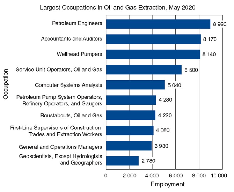 Largest occupations in oil and gas extraction, May 2020 chart