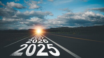 Road 2025 to 2032 new year direction concept and sustainable development concept Evening sunset time at destination