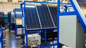 Interior of a solar panel fabrication and machining workshop