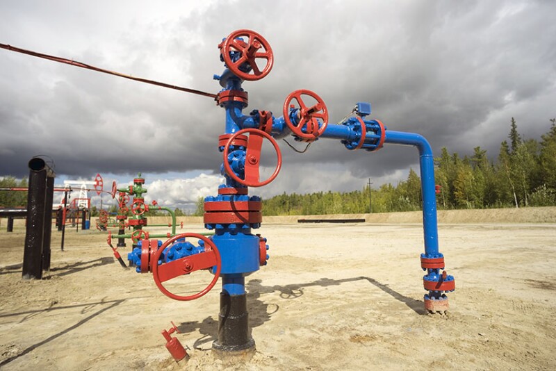 Bush wells in the oil field in Siberia.