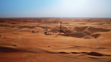 Overhead view of an oilfield in desert