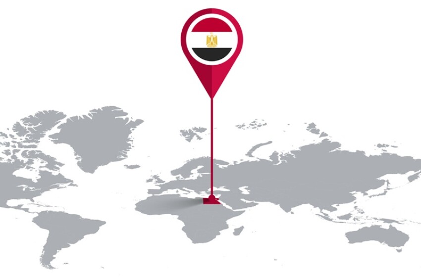 EGYPT Location Pin on World Map with Flag in Pin's Body