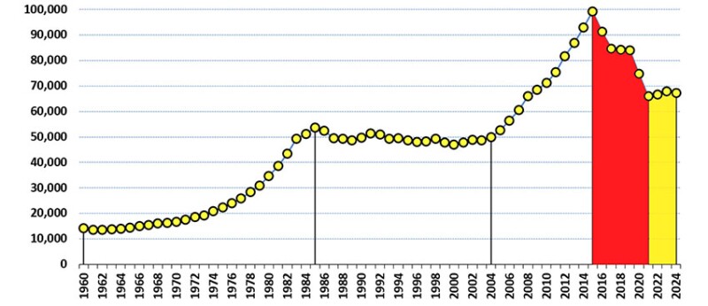Fig. 9—Evolution of professional membership between 2015 and 2024.