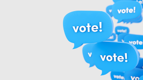 Blue speech bubbles with vote! in them