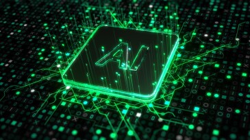 Advanced Microprocessor connected with a Motherboard, Ai chatbot and machine learning technology with artificial intelligence and robot icon concepts on abstract background, 3d rendering
