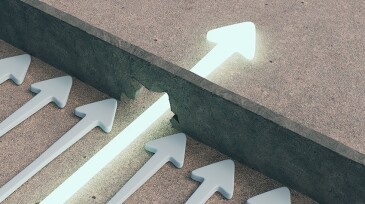 Arrow breaking the wall, success, competition, winning concept, 3d render