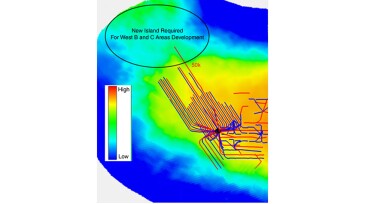 Map of subject well with MD of 50,000 ft with an underlying oil-saturation map.