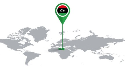 LIBYA Location Pin on World Map with Flag in Pin's Body