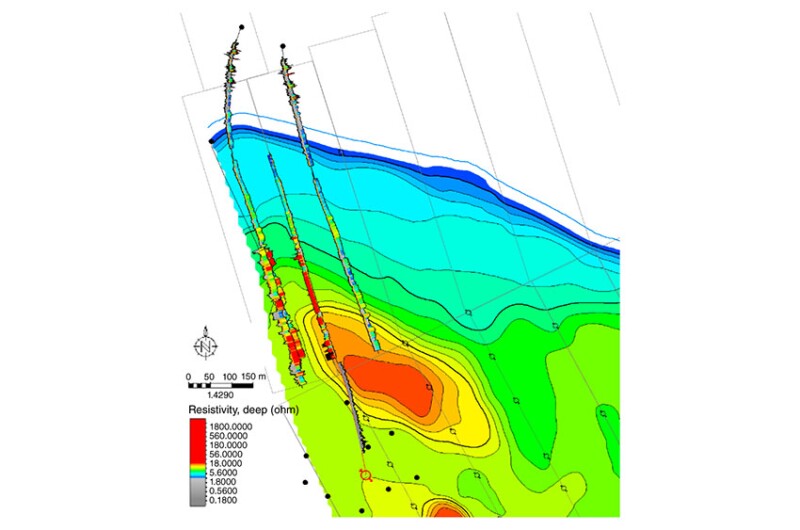 Pilot area location with hydrocarbon pore thickness.