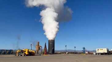 Venting steam from a geothermal site in Nevada which demonstrated Fervo could create a fractured reservoir to produce geothermal power. Source: Fervo Energy.