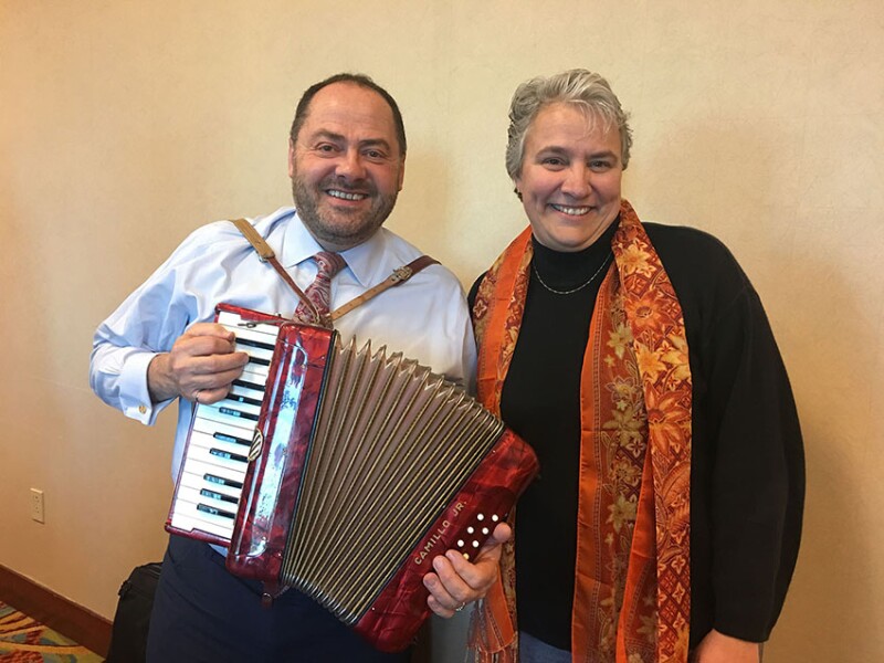 2018 SPE President Darcy Spady serenades Miskimins on her birthday.