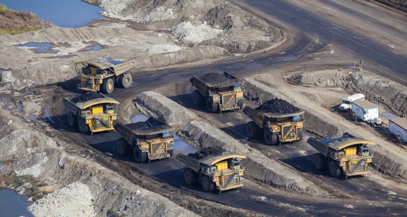 Mining Dump Trucks, Aerial Photo