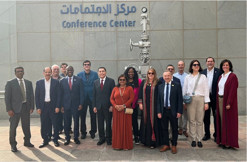 SPE Board members in front of the iconic Dammam 7 during their visit to Saudi Aramco.