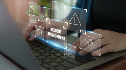 Incident management, business technology concept. Operational excellence in IT operations. Process of efficiently identifying, diagnosing and resolving unexpected problems that occur in IT systems.