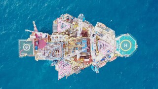 The Noble Regina Allen jackup rig arriving on location at Fenix, about 60 km offshore Tierra del Fuego in southern Argentina, used drilling automation to bring in its three gas wells. Source: TotalEnergies.