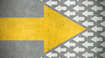 Strong yellow (idea) arrow against smaller old white (methods)