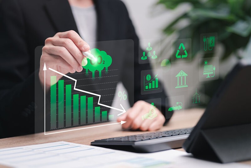 Carbon reduction, Green business plan concept, Businesswomen management for carbon reduction, Carbon credit to limit global warming from climate change,  sustainable development, Renewable energy