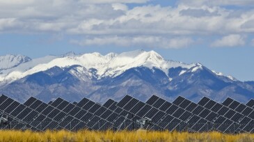 Solar Panels in Power Plant with Sangre de Cristo Mountain