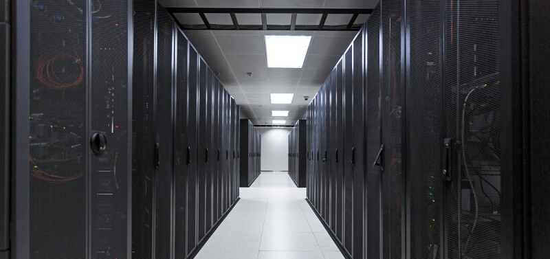 Computer server room at a data center
