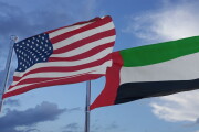United States of America and United Arab Emirates National Flags - 3D Illustration Stock Footage