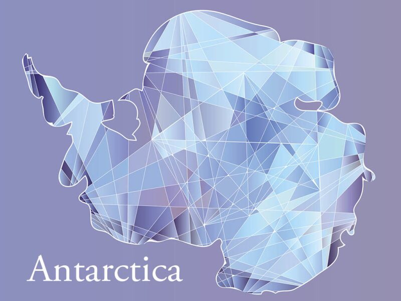 stylized outline of Antarctic continent