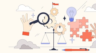 Systems of thinking with analytical approach tiny person neubrutalism concept