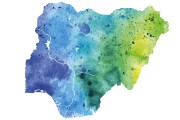 Nigeria Blue and Green Watercolor Raster Map Illustration