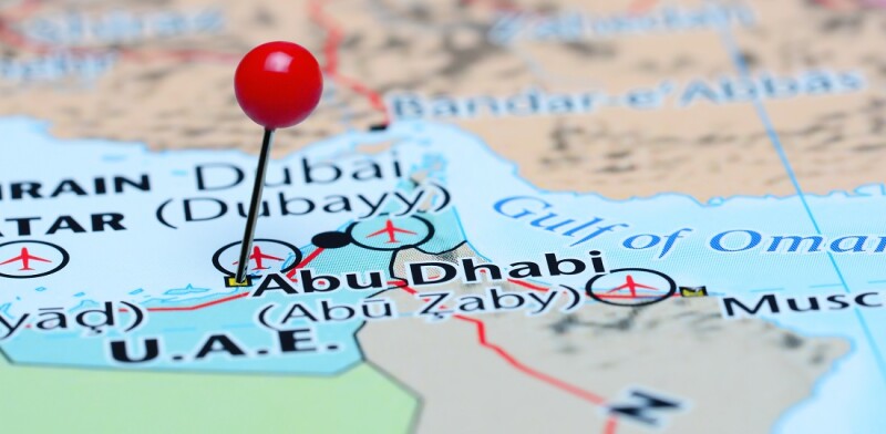 Abu Dhabi pinned on a map of Asia