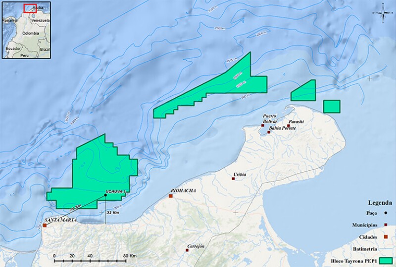 Map of gas field in Colombia