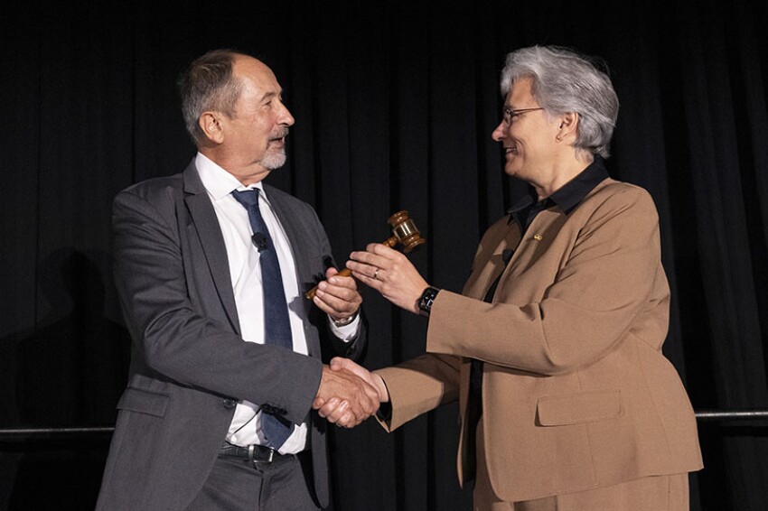 SPE 2025 President Olivier Houze passed the gavel to SPE 2026 President Jennifer Miskimins at the President’s Luncheon during the SPE Annual Technical Conference and Exhibition.
