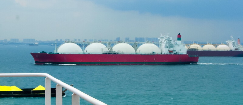 Tanker gas carrier in the sea. LPG tanker ship at sea
