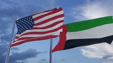 United States of America and United Arab Emirates National Flags - 3D Illustration Stock Footage