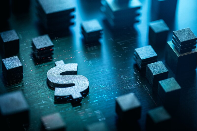 Futuristic technology concept with US Dollar currency and glowing blue elements