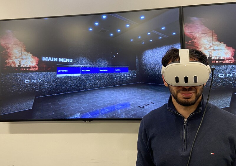 From a representation of the DNV Spadeadam conference centre, the VR training system allows the user to choose between scenarios that culminate in either a jet fire, pool fire, or explosion. Source: DNV.